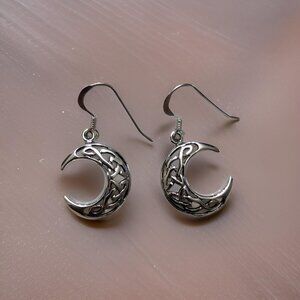 Brand New 925 Solid Sterling Silver Hanging Hook Crescent Celtic Knot Moon